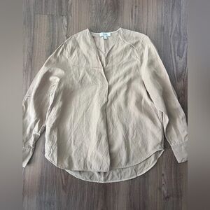 COS‎ Linen Blend Long Sleeve Blouse Beige Brown Top Resortwear Beach Coastal